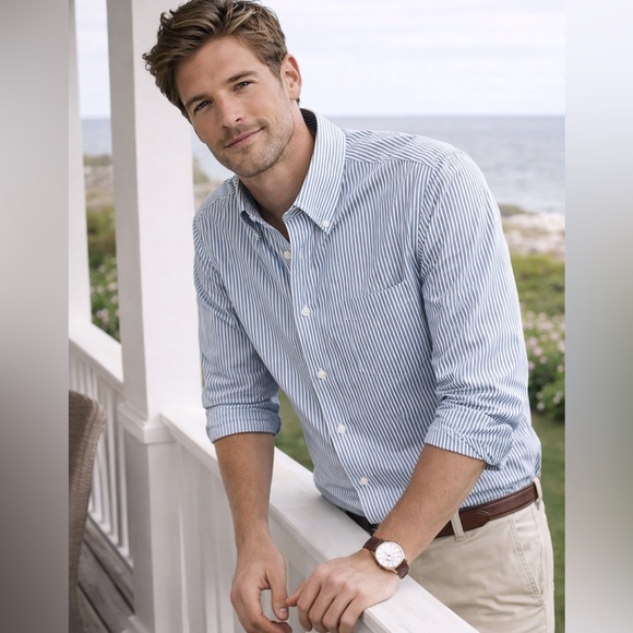 J. Crew Other - J.Crew Navy and White Classic Fit Pinstripe Shirt. Size S 14-14 1/2.